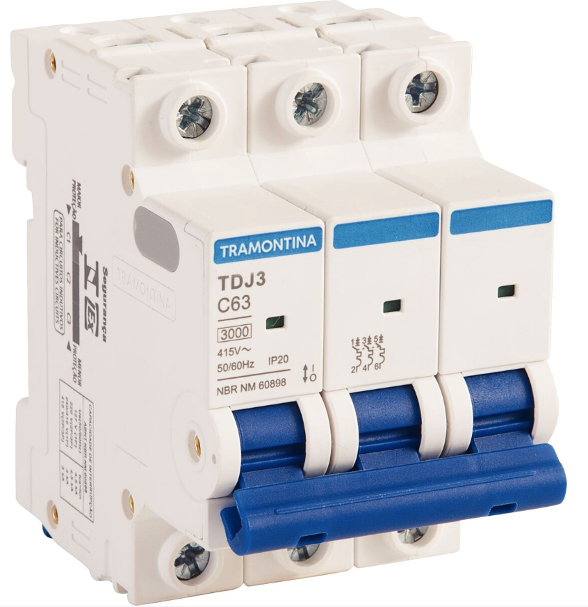 Minidisjuntor Tripolar TDJ3-3C63 3P 63A 3KA Tramontina