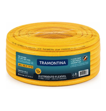 Corrugado Leve 1/2 em Termoplastico com Diametro Nominal 20 50 Metros Amarelo Tramontina