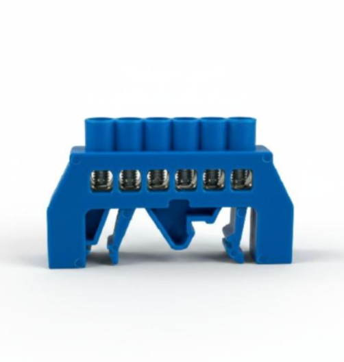 Barramento Dist. Neutro Fixacao POR Trilho - 6 Ligacoes Azul IPC