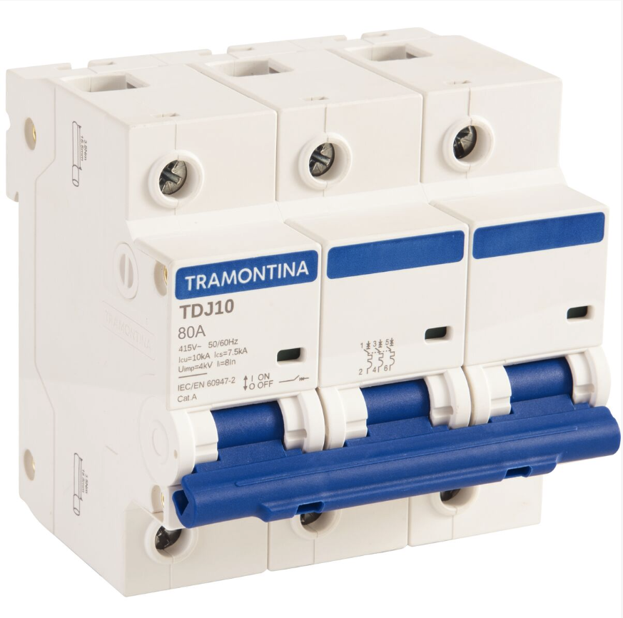 Disjuntor Tripolar TDJ10-3C80 3P 80A 10KA Tramontina