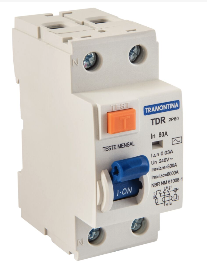 INTERRUPTOR DIFERECIAL RESIDUAL TDR-2P 80 CLASSE AC 1P+N 80A 30MA 6KA