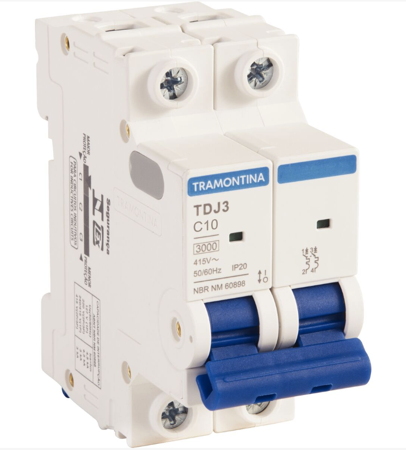 Minidisjuntor Bipolar TDJ3-2C10 2P 10A 3KA Tramontina
