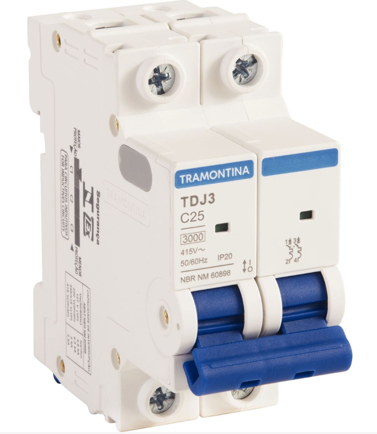 Minidisjuntor Bipolar TDJ3-2C25 2P 25A 3KA Tramontina