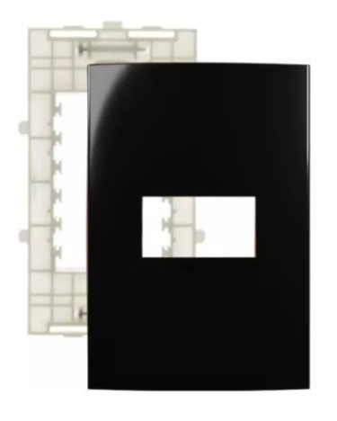 Conj Placa 4X2 1 Posto Horiz Ebony com Suporte Sleek Margirus